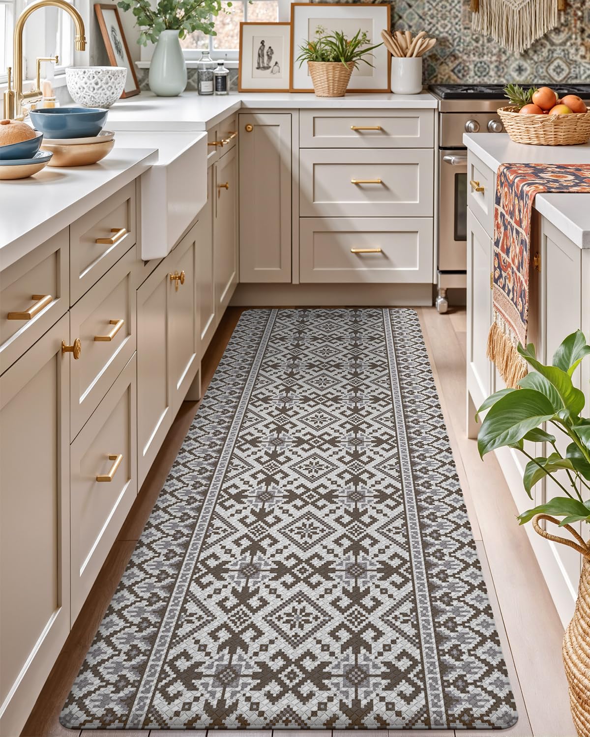 LUMI Anti-Fatigue Kitchen Floor Mats Set of 2,Cushioned Comfort Standing Rug Waterproof 2PCS, Non-Slip Ergonomic Foam Runner for Sink, Laundry, Office & Home,17x29+17x59,