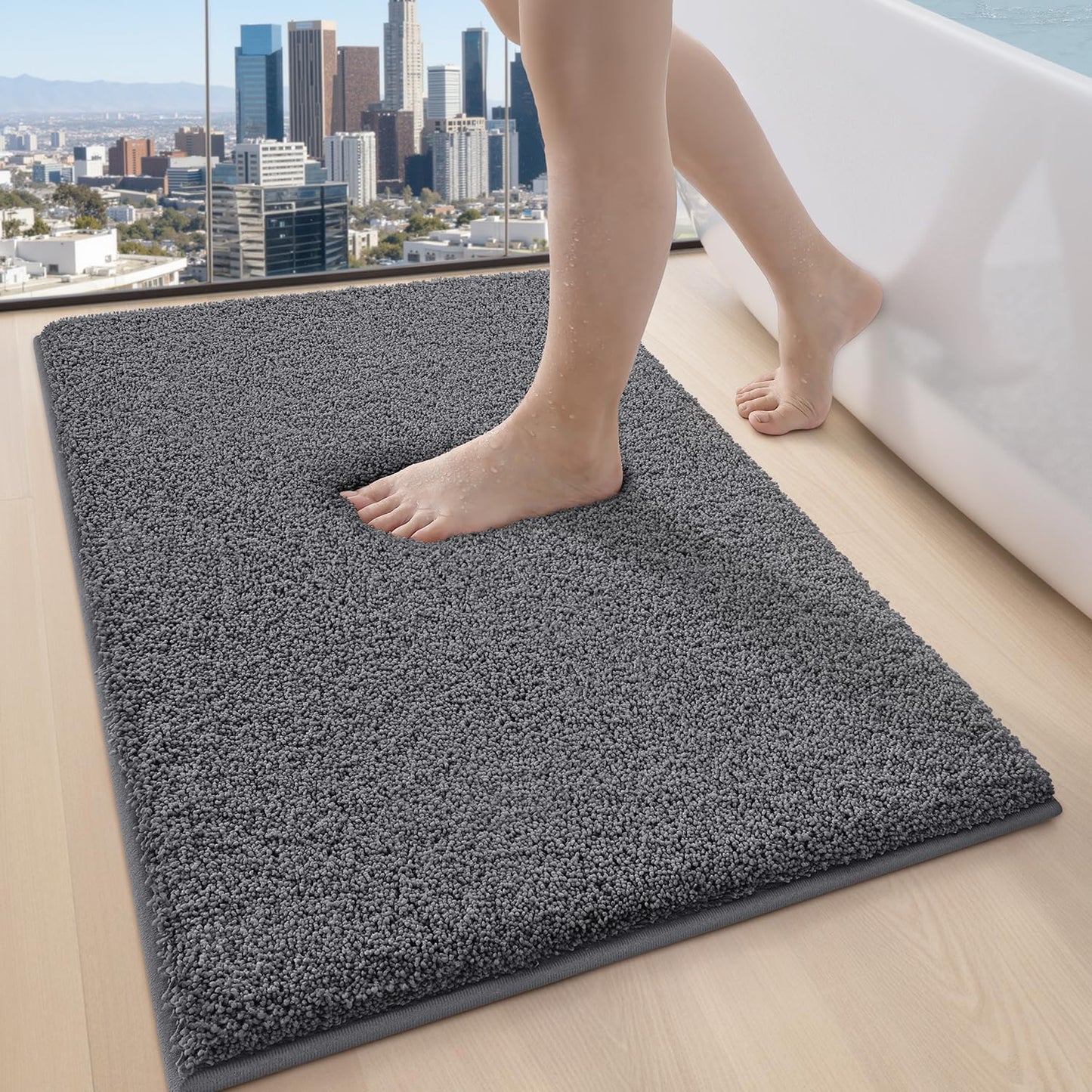 LUMI Beige Bathroom Rugs with Rubber Backing, 16x24 Absorbent Extra Thick Soft Plush Microfiber Bath Mat, Machine Washable Carpet for Bathroom Shower, Tub, Sink, Hotel