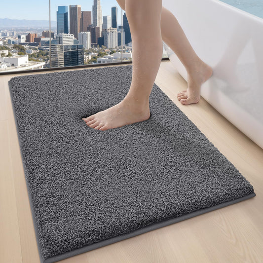 LUMI Beige Bathroom Rugs with Rubber Backing, 16x24 Absorbent Extra Thick Soft Plush Microfiber Bath Mat, Machine Washable Carpet for Bathroom Shower, Tub, Sink, Hotel