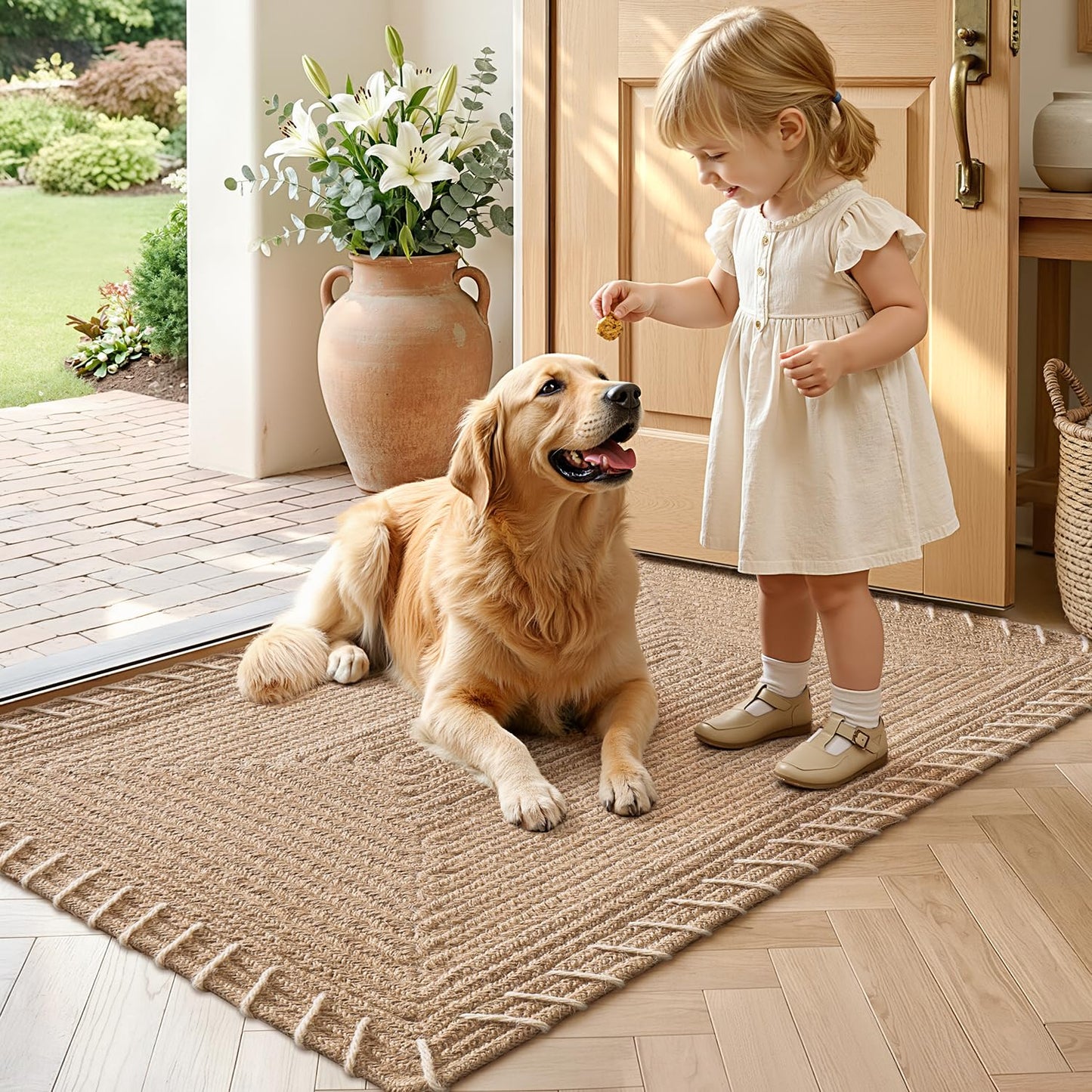 LUMI Handwoven Jute Door Mat, Non-Slip Durable Entryway Mat with Anti-Slip Mat for Hard Floor, Front Door Mats for Home Entrance, Patio, 24"x36", Knit Jute