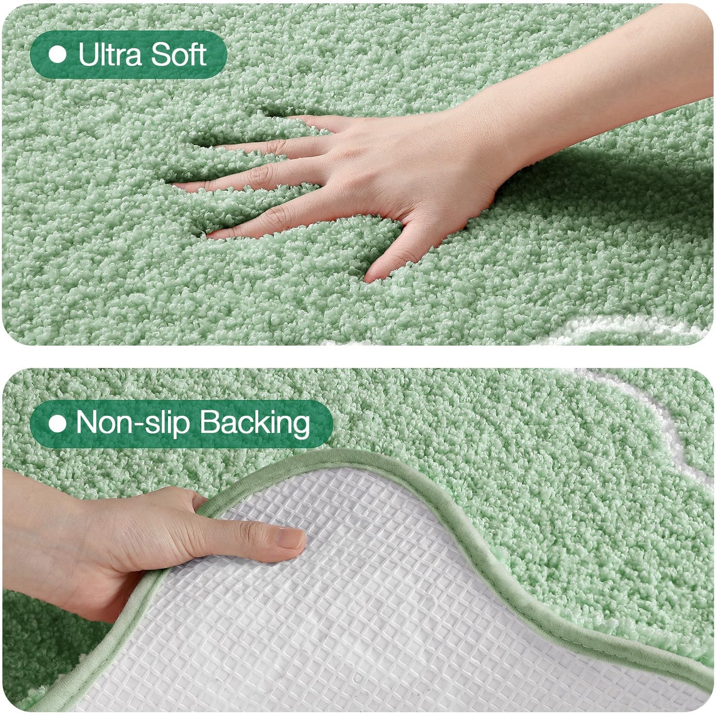 LUMI Scalloped Bathroom Rug, Cute Plush Microfiber Bath Mat, Super Absorbent & Quick Dry Shower Mat, Machine Washable Floor Carpet for Tub