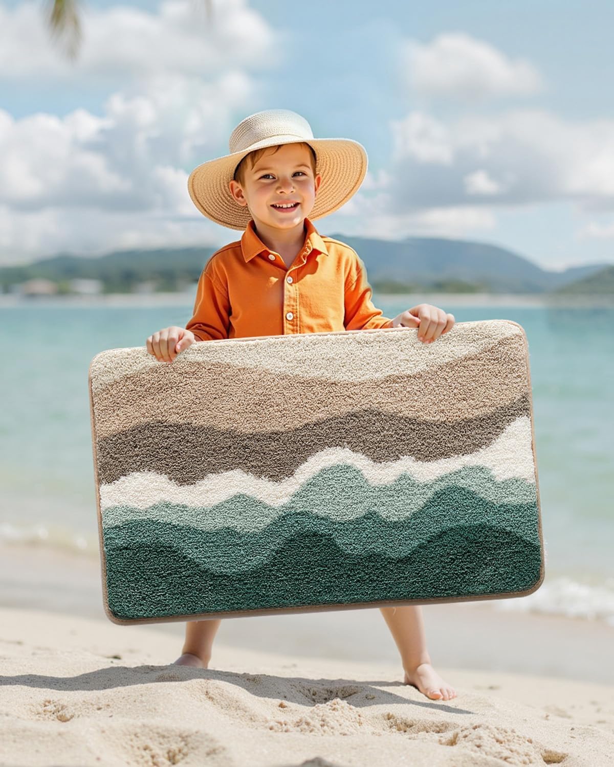 LUMI Beach Bathroom Rugs, Soft Absorbent, Non-Slip, for Bathroom/Kitchen/Entryway, Starfish Shell Decor