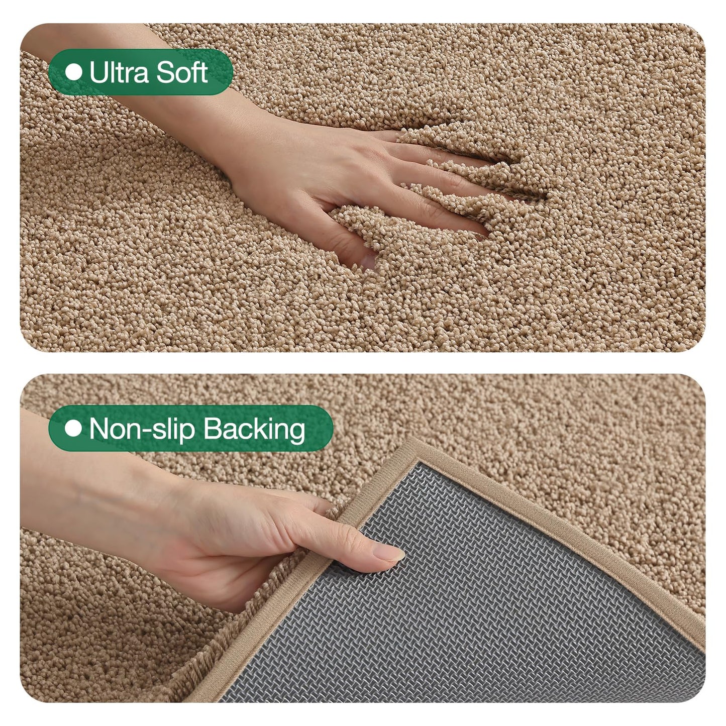 LUMI Beige Bathroom Rugs with Rubber Backing, 16x24 Absorbent Extra Thick Soft Plush Microfiber Bath Mat, Machine Washable Carpet for Bathroom Shower, Tub, Sink, Hotel