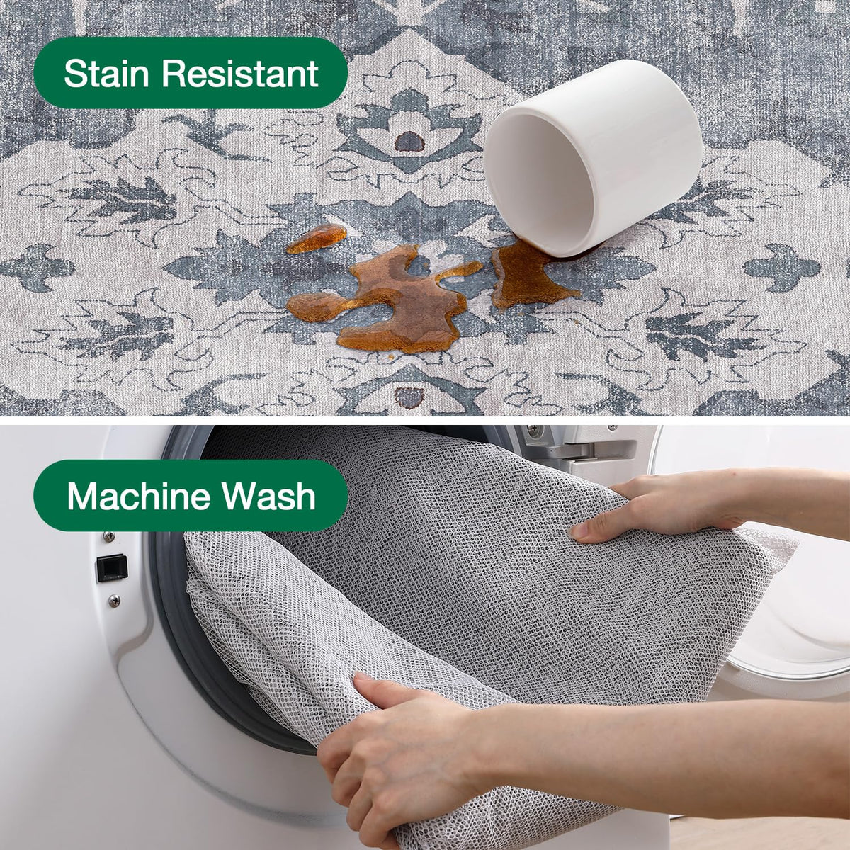 LUMI Washable Area Rug for Living Room Bedroom, Ultra Thin & Easy Clean