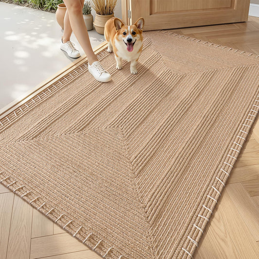 LUMI Handwoven Jute Door Mat, Non-Slip Durable Entryway Mat with Anti-Slip Mat for Hard Floor, Front Door Mats for Home Entrance, Patio, 24"x36", Knit Jute
