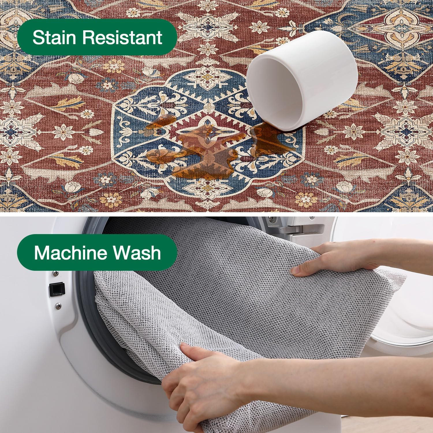 LUMI Washable Area Rug 5x8/8x10 for Living Room, Ultra Soft Stain Resistant Carpet with Non Slip Rubber Backing, Non-Shedding Low Pile Rugs for Bedroom, Dining Room, Indoor, Office