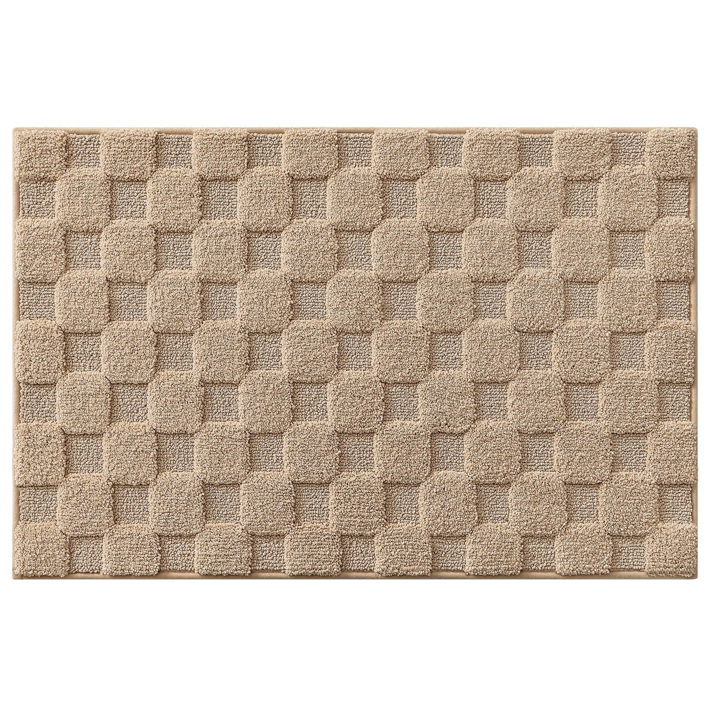 LUMI Non Slip Checkered Bathroom Rugs, Absorbent Waffle Mat, Beige, 16x24