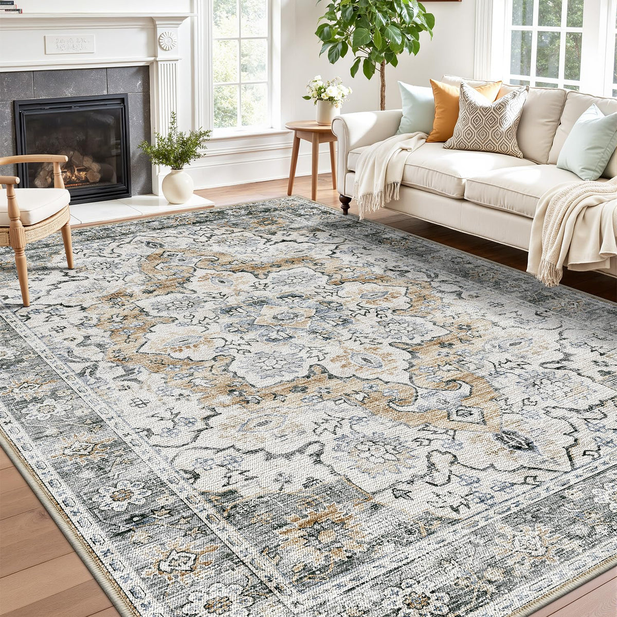 LUMI Washable Area Rug for Living Room Bedroom, Ultra Thin & Easy Clean