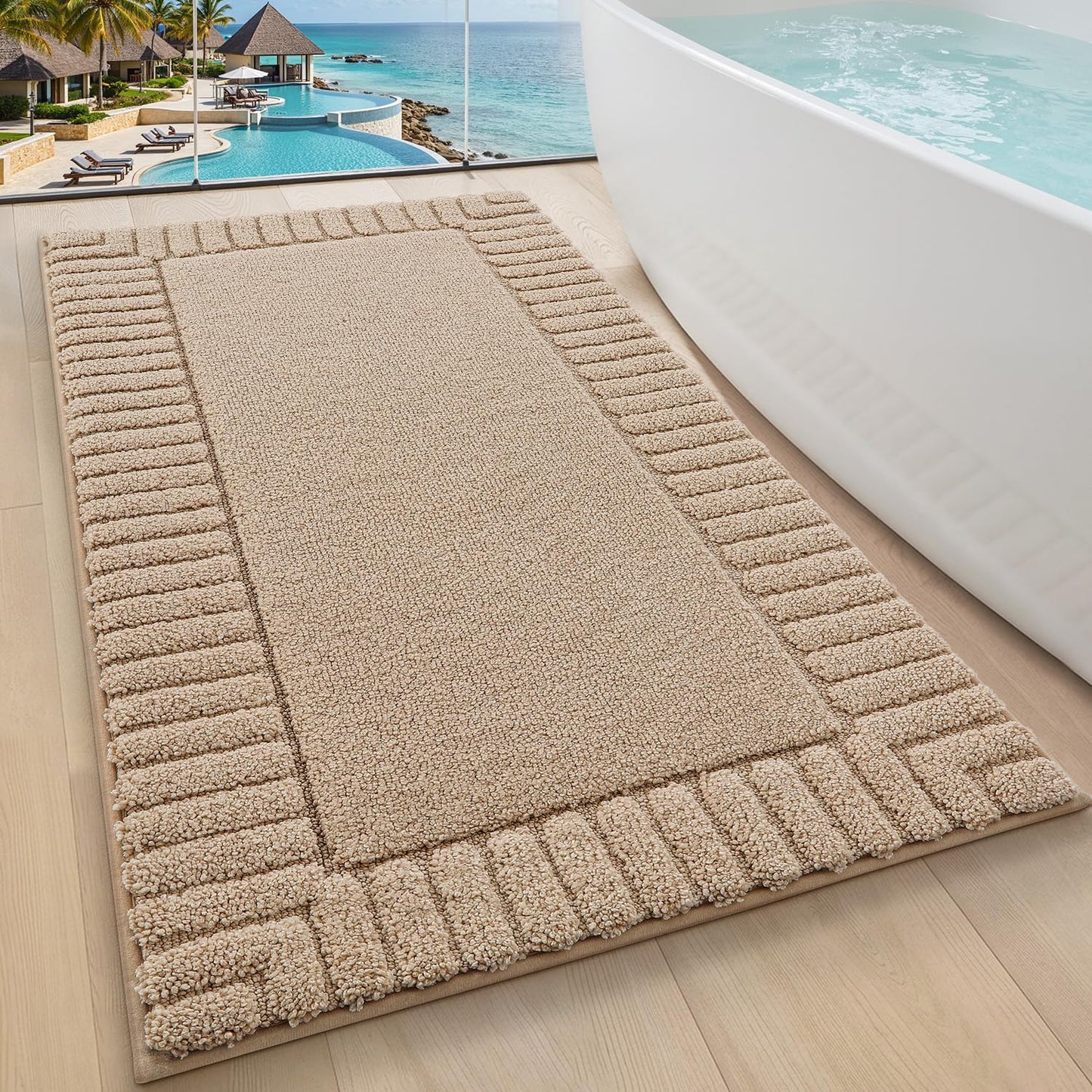 LUMI Bathroom Rugs Non Slip with Rubber Backing, Extra Soft Plush Microfiber Bath Rug Absorbent, Machine Washable Bath Mat Quick Dry for Tub, Shower, Ivory White, 16"x24"