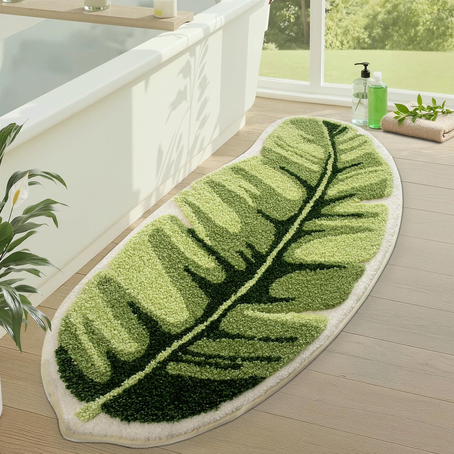 Cartoon Bath Mat Ample Palm Leaf