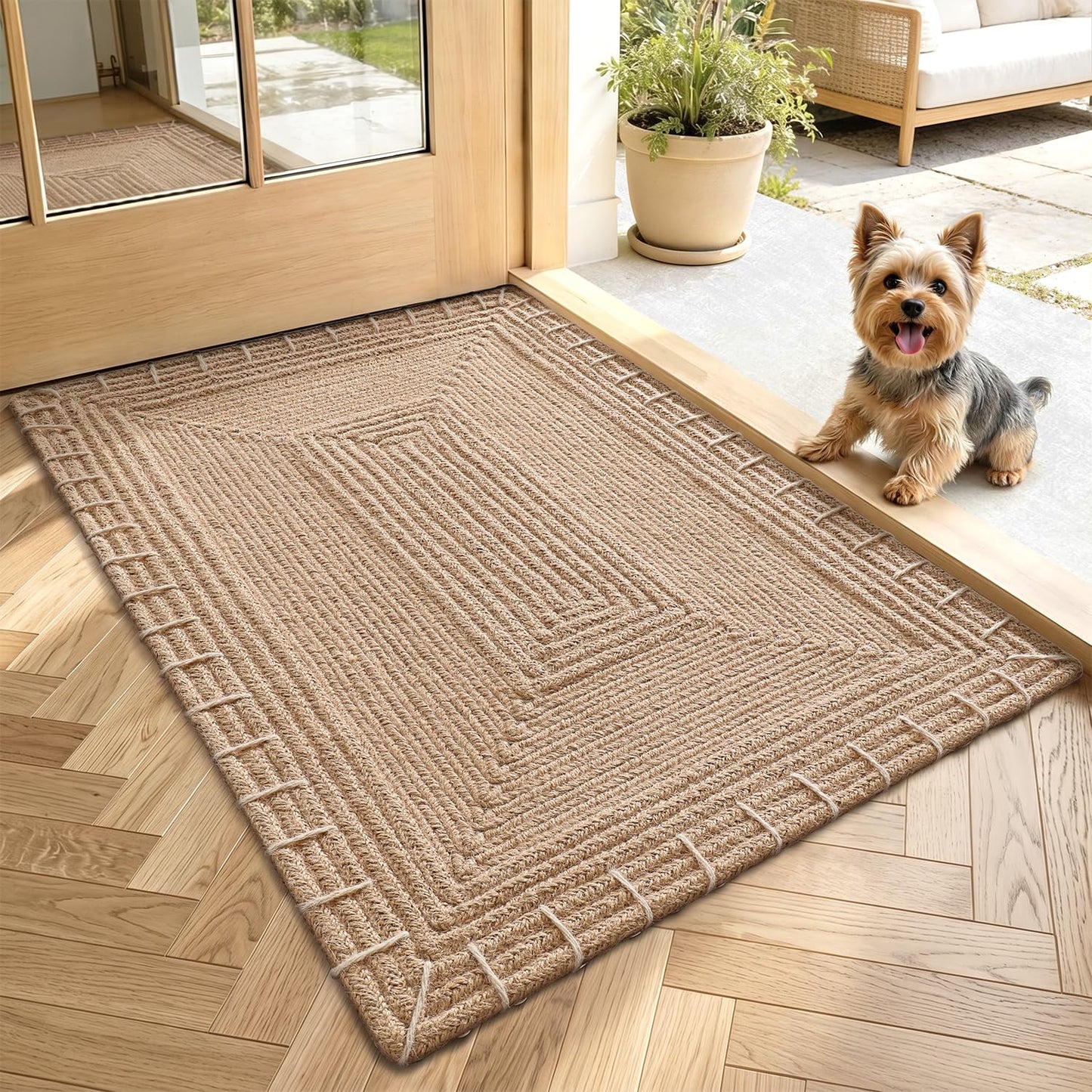 LUMI Handwoven Jute Door Mat, Non-Slip Durable Entryway Mat with Anti-Slip Mat for Hard Floor, Front Door Mats for Home Entrance, Patio, 24"x36", Knit Jute