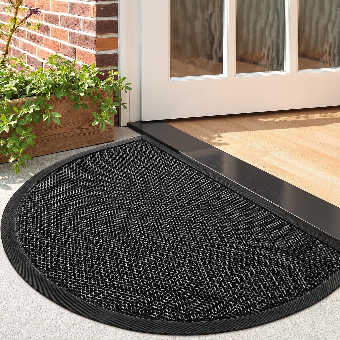 LUMI Front Door Mat for Outside Entrance 17''x30'', Heavy-Duty Dirt-Trapping Doormat with Durable Non-Slip Rubber Backing, Stain & Fade-Resistant Entry Mats, Black