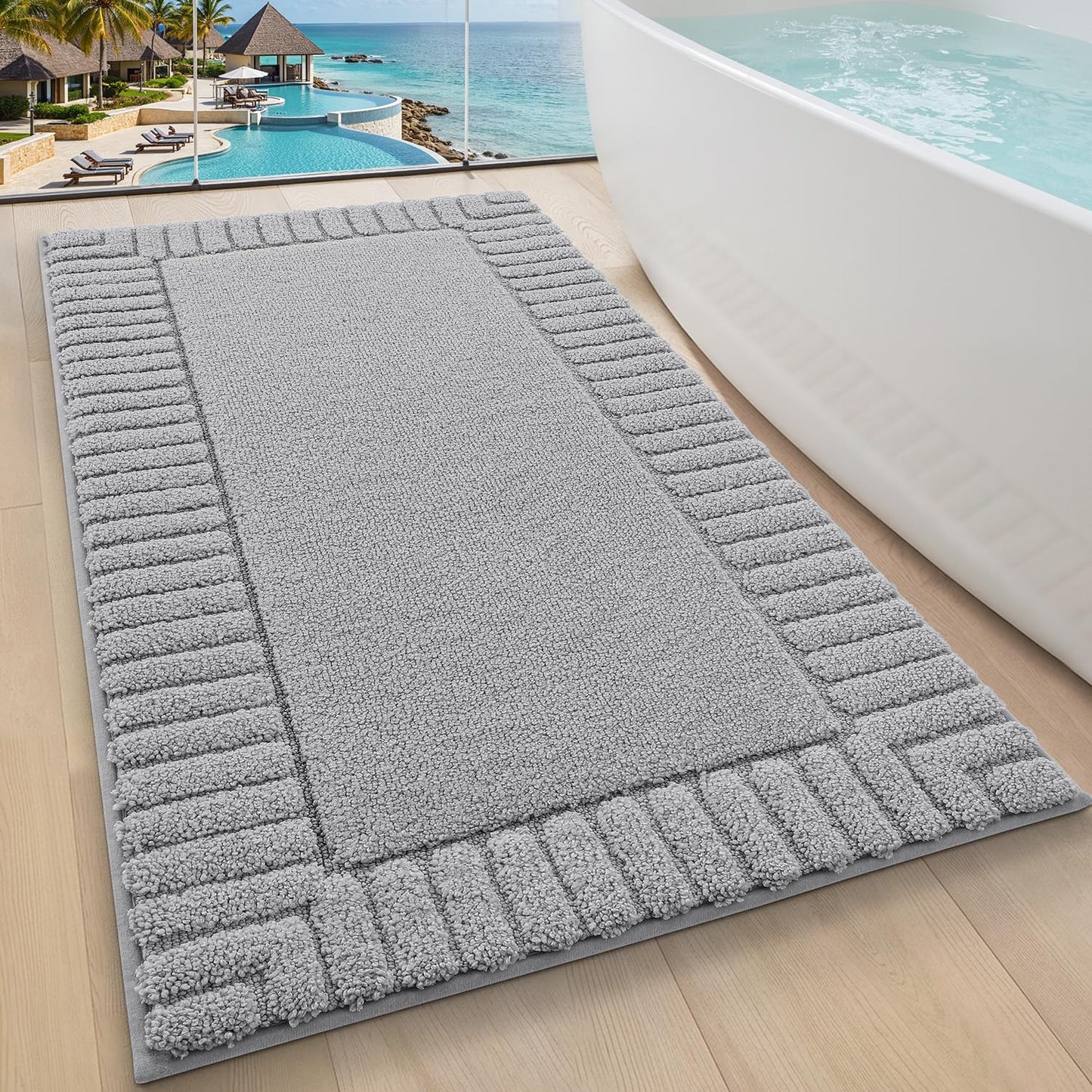 LUMI Bathroom Rugs Non Slip with Rubber Backing, Extra Soft Plush Microfiber Bath Rug Absorbent, Machine Washable Bath Mat Quick Dry for Tub, Shower, Ivory White, 16"x24"