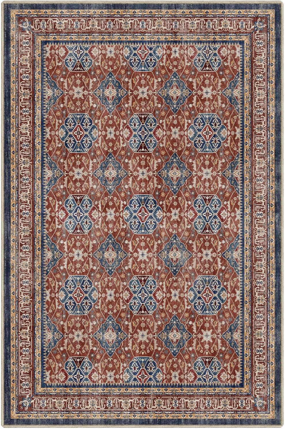 LUMI Washable Area Rug 5x8/8x10 for Living Room, Ultra Soft Stain Resistant Carpet with Non Slip Rubber Backing, Non-Shedding Low Pile Rugs for Bedroom, Dining Room, Indoor, Office