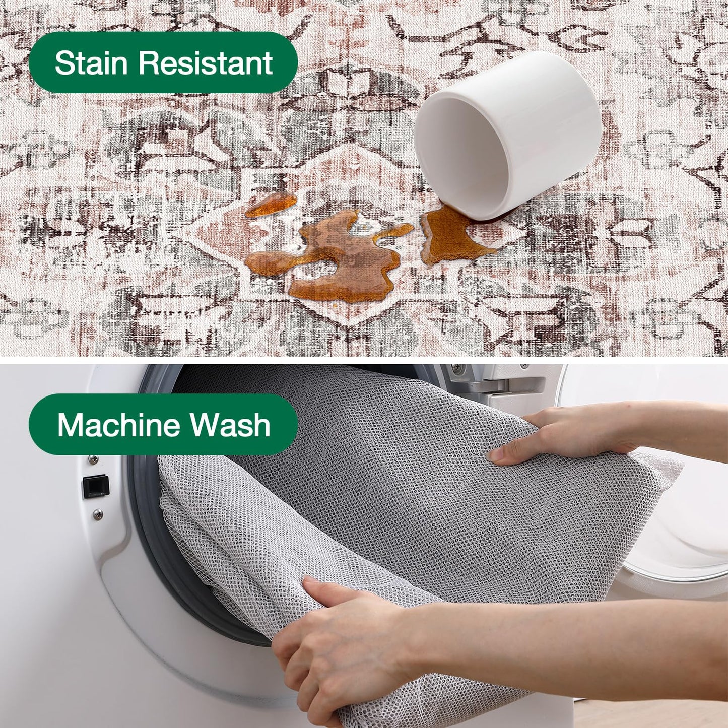 LUMI Washable Area Rug for Living Room Bedroom, Ultra Thin & Easy Clean