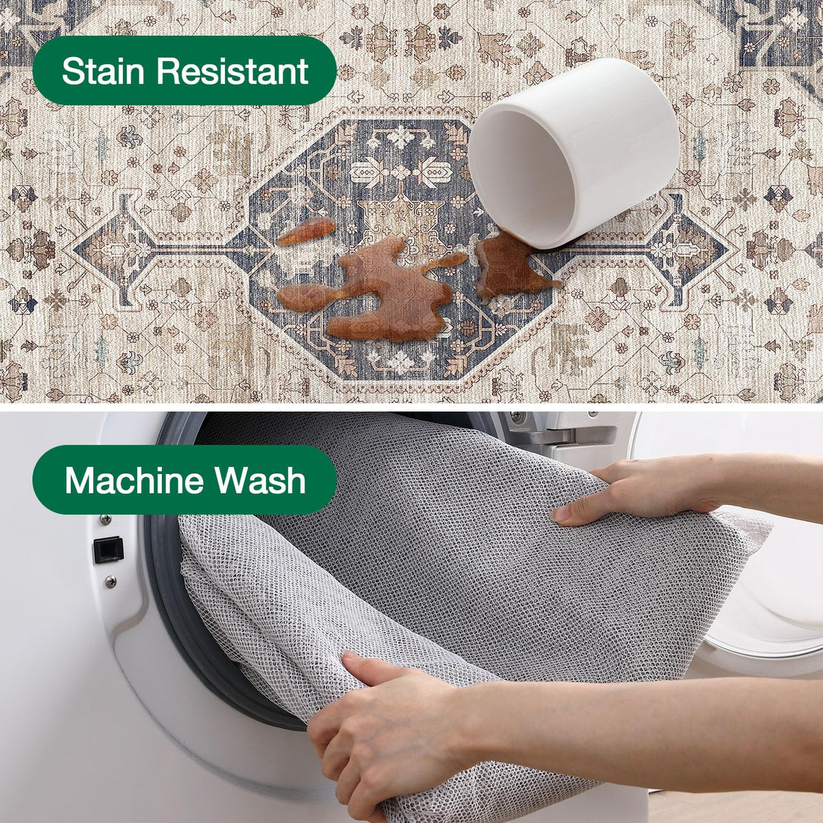 LUMI Washable Area Rug for Living Room Bedroom, Ultra Thin & Easy Clean