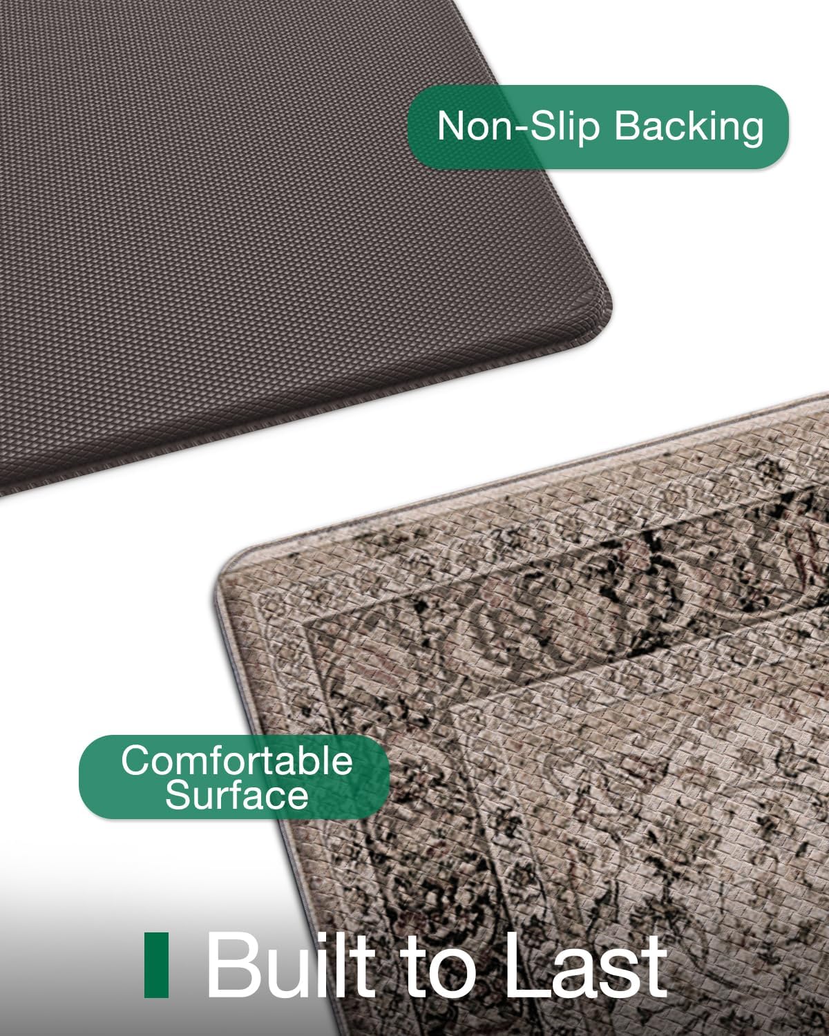 LUMI 2025 Upgraded Anti Fatigue Cushioned Kitchen Mat for Floor, Non-Slip Comfort PVC Padded Mats with Faux Leather Surface for Standing, Desk Office, Sink, Laundry,