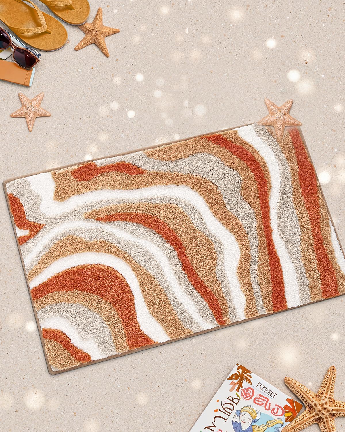 LUMI Absorbent Bathroom Rug Non Slip Rubber Backing, Machine Washable Wave Bath Mat Soft Premium Microfiber, Beach Bath Rugs Quick Dry for Bathtub and Shower Floor