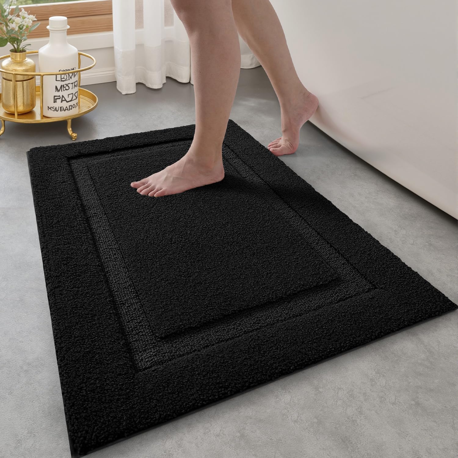 Ultra Soft Bathroom Rugs Poseidon Series - 17’’ x 30’’ / Black