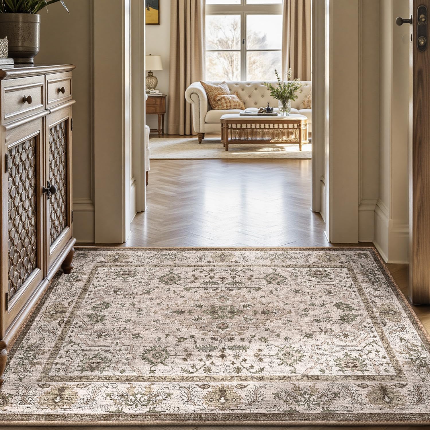 Ultra Thin Indoor Mats Oriental Time Weave Series - 32’’x47’’ / Beige