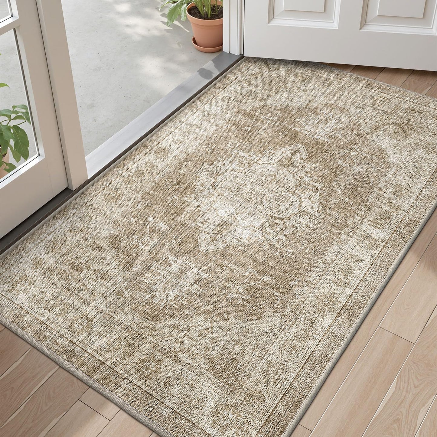 Ultra Thin Indoor Mats Oriental Time Weave Series - 32’’x47’’ / Khaki